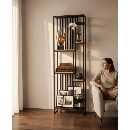 REGAŁ NA KSIĄŻKI METALOWE DREWNO LITE DĄB JESION OLCHA RNK-136